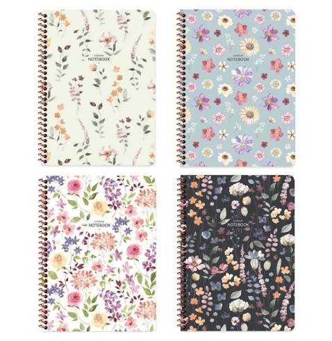 KESKİN 80 YP.  KARELİ SPİRALLİ KARTON KAPAK ÇİÇEK DEFTER 16,5*22,5 CM