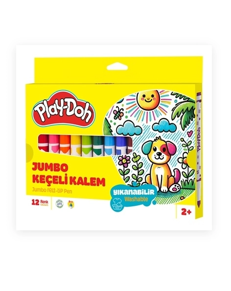 PLAYDOH JUMBO KEÇELİ KALEM KARTON 12 RENK 8 MM
