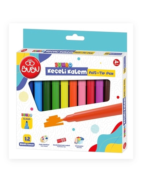 BU-BU JUMBO KEÇELİ KALEM 5MM. KARTON KUTU 12 RENK