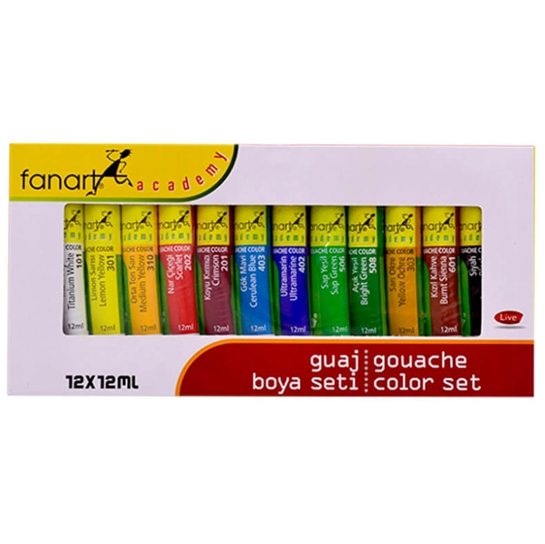 FANART ACADEMY GUAJ BOYA TÜP 12 ML 12 RENK