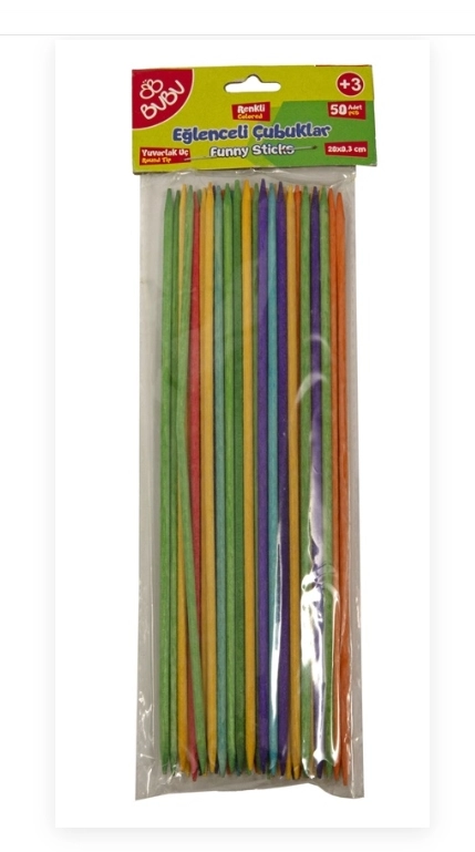 BU-BU EĞLENCELİ ÇUBUKLAR RENKLİ 20X0 3CM 50’Lİ