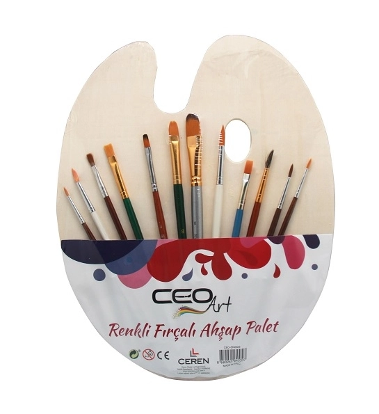 CEOART AHŞAP PALET+12 FIRÇA SET (SENTETİK)