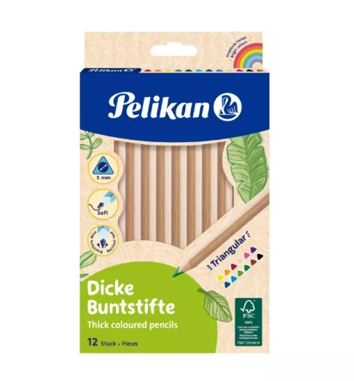 PELİKAN JUMBO AHŞAP GÖVDE KURUBOYA KALEMİ 12Lİ