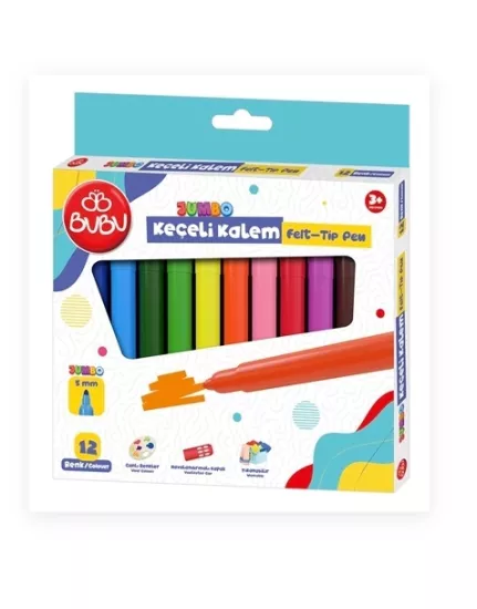 BU-BU JUMBO KEÇELİ KALEM 5MM. KARTON KUTU 12 RENK