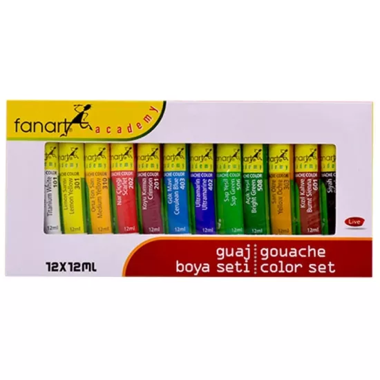 FANART ACADEMY GUAJ BOYA TÜP 12 ML 12 RENK