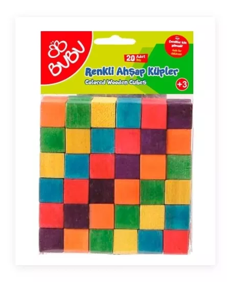 BU-BU AHŞAP KÜPLER RENKLİ 20 PARÇA
