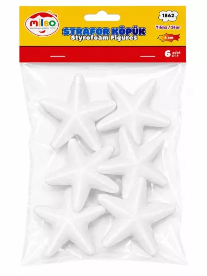 MİLEO STRAFOR KÖPÜK FİGÜR YILDIZ 6CM (6LI PAKET)