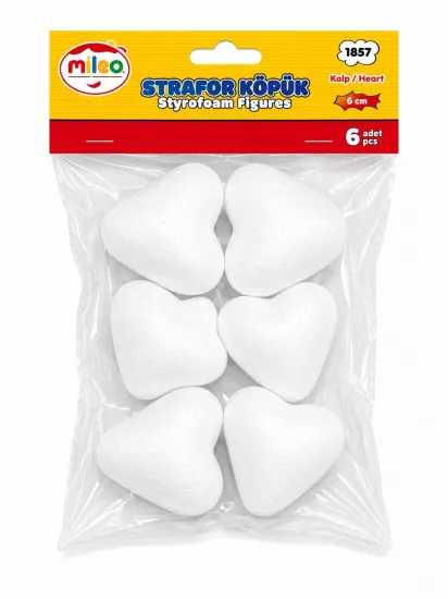 MİLEO STRAFOR KÖPÜK FİGÜR KALP 6CM (6LI PAKET)