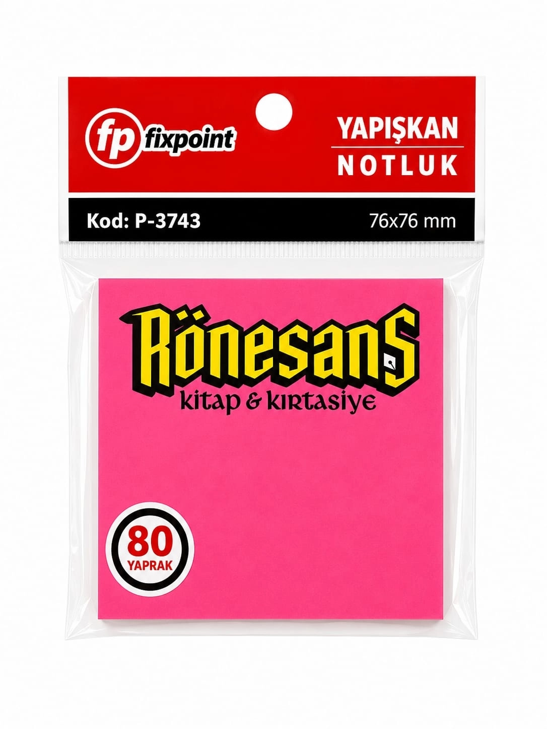 FİXPOİNT YAPIŞKANLI NOTLUK KARE PEMBE 80 YAPRAK